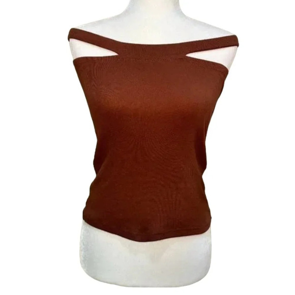 BP Nordstrom Off Shoulder Brown Rust Ribbed Tank Top Shirt - size small - Picture 1 of 6